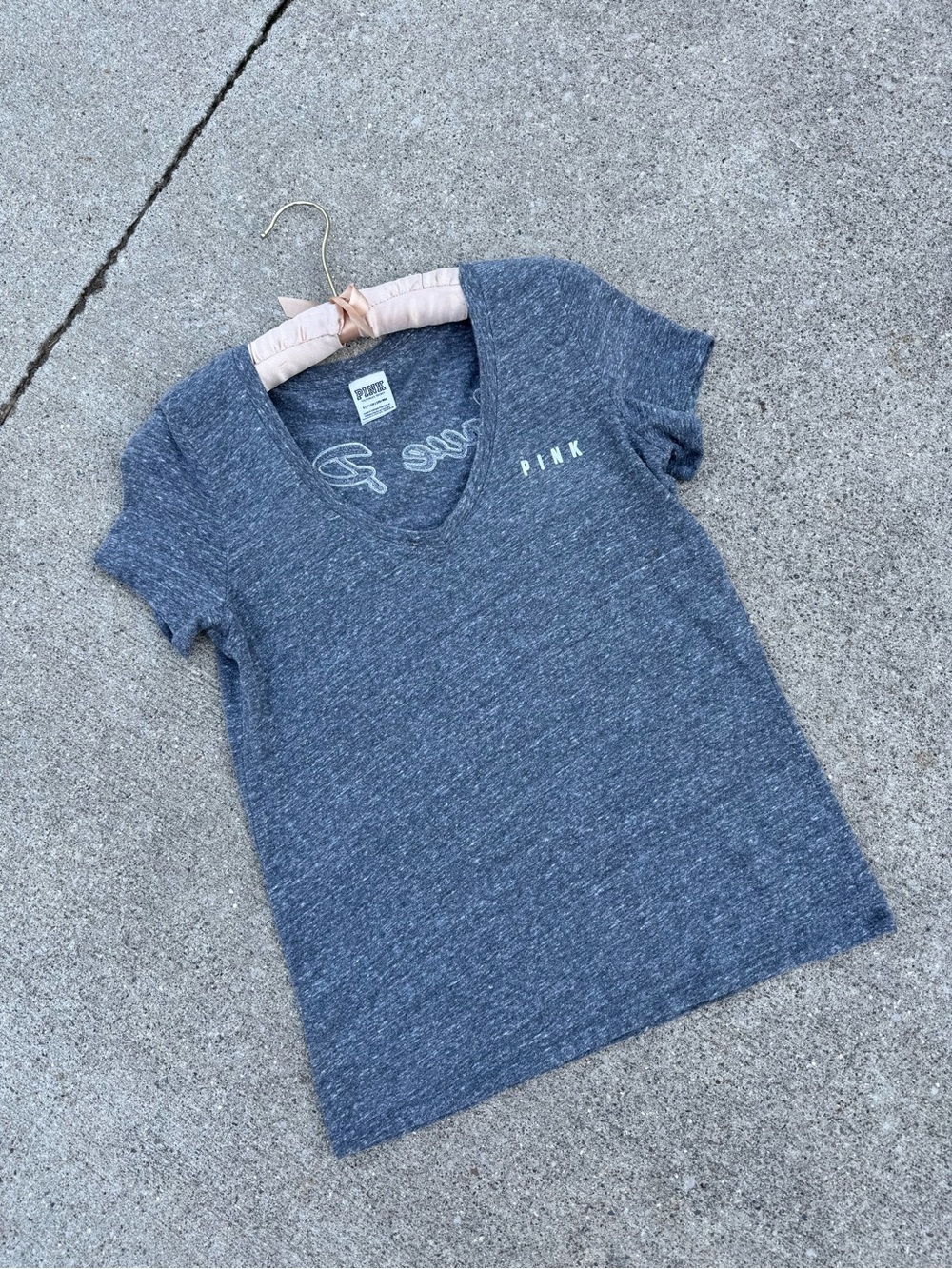 PINK Victoria's Secret Heather Navy V-Neck Short Sleeve Tee